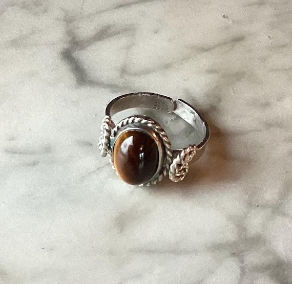Sterling Silver Tiger Eye Ring Adjustable - image 1