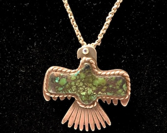 BIG Vintage Silver Santo Domingo Turquoise Thunderbird Necklace Signed George '77