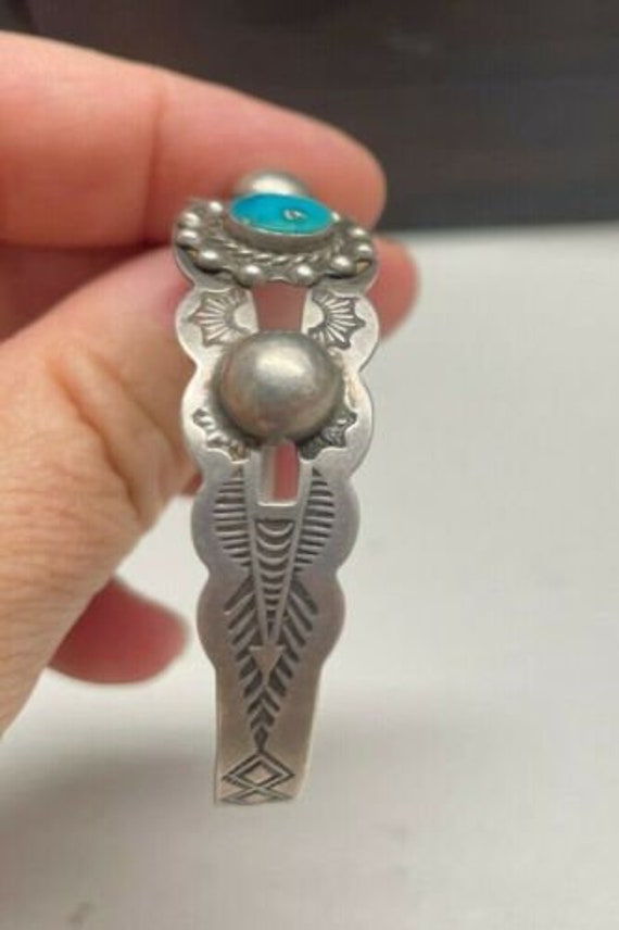 Navajo Stamped IH Coin Silver Sterling Turquoise … - image 3