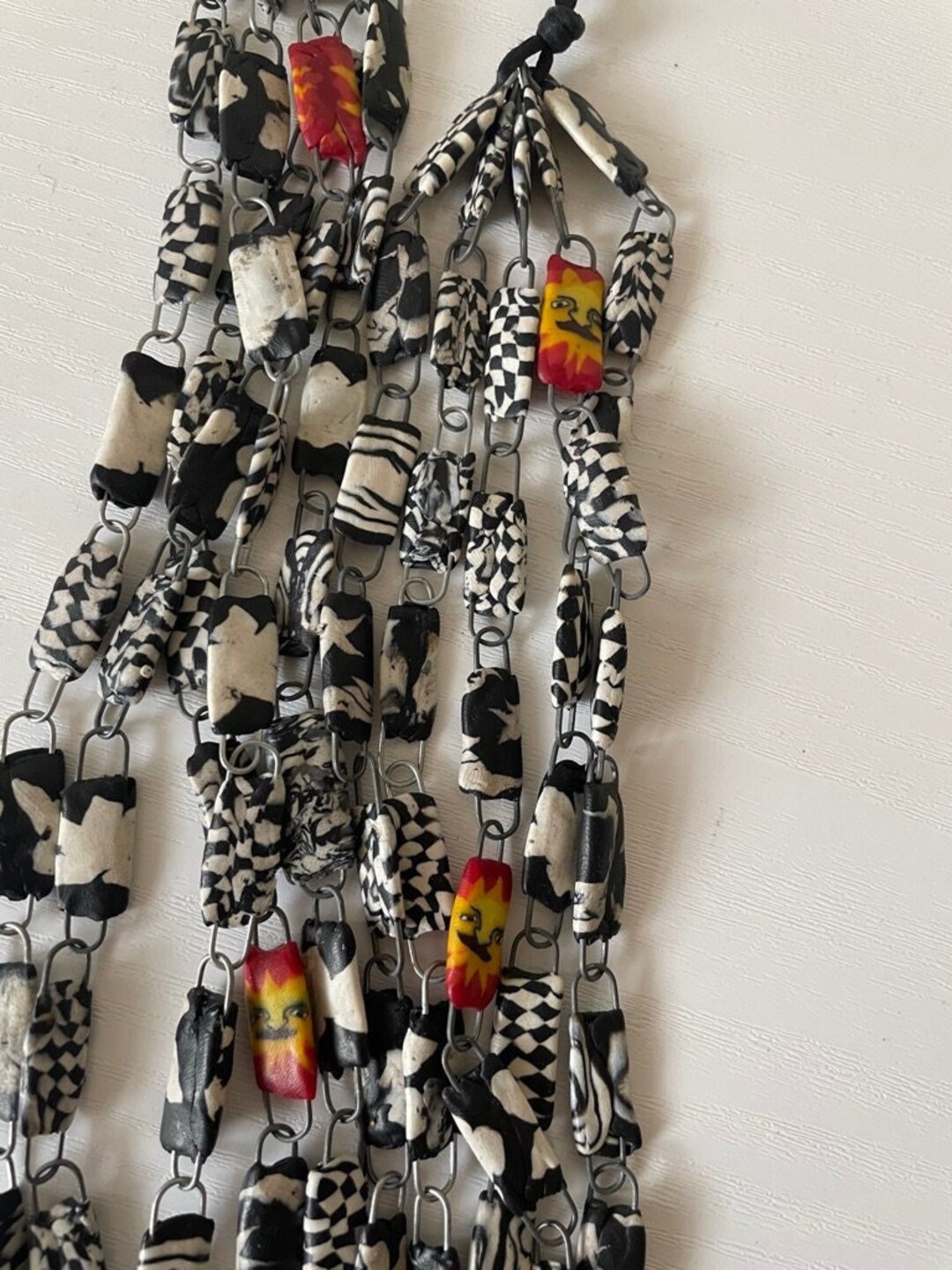 Polymer Clay African Bead Chain Necklace Black/white With