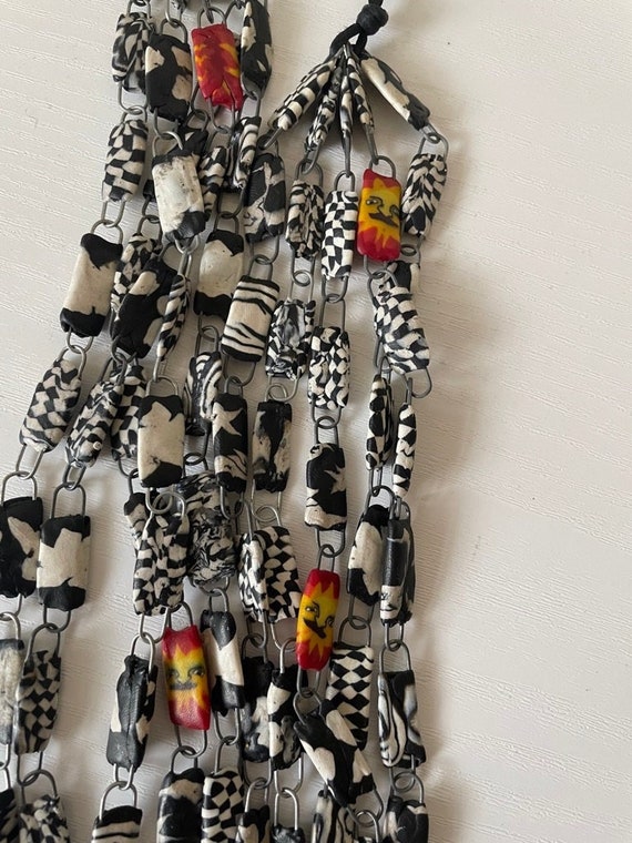 Polymer Clay African Bead Chain Necklace Black/Whi