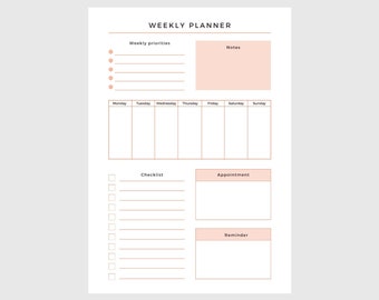 Weekly planner, Printable, Weekly Organizer, Weekly Schedule