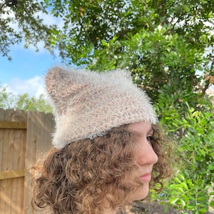 LIMITED STOCK Coconut Cream Fluffy Cat Beanie- Handmade Crochet Cat Beanie