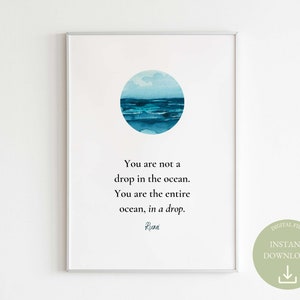 Rumi Zitat | Du bist kein Tropfen im Ozean, du bist der ganze Ozean in einem Tropfen | Strand Aquarell Wandkunst | Inspirierendes Poster