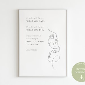Maya Angelou Quote | People will forget what you said and did, but will never forget how you made them feel | Inspirational Wall Art Poster