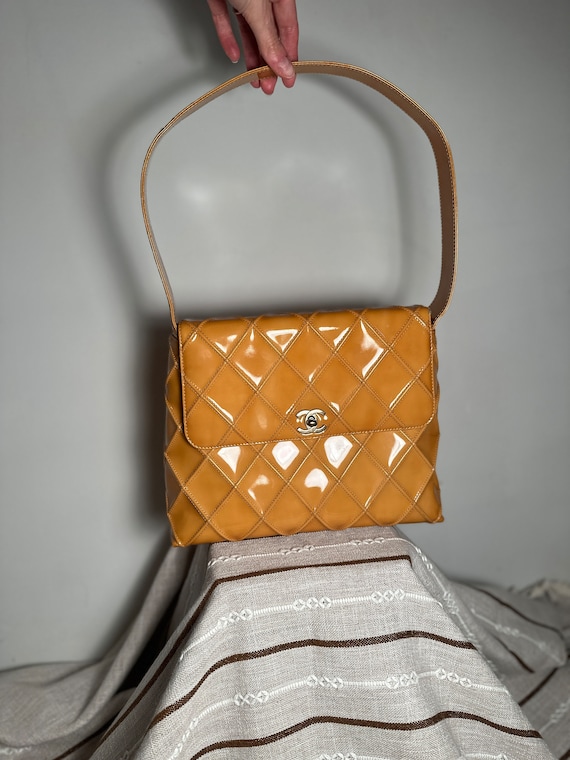 Authentic Chanel Vintage Orange Patent Leather Shoulder Bag - Etsy