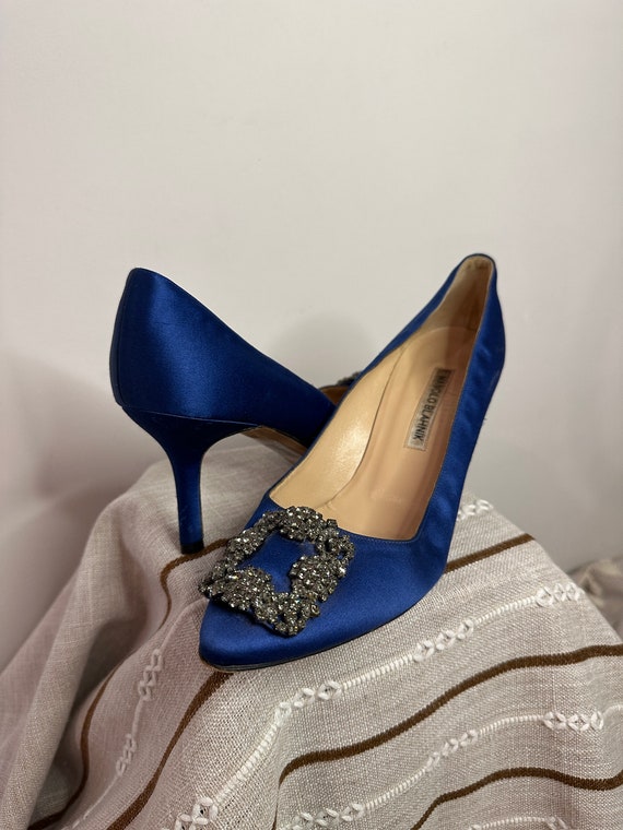 Authentic Vintage Manolo Blahnik Blue Satin Pumps Carrie Bradshaw Heels 38 1 2 Etsy Canada