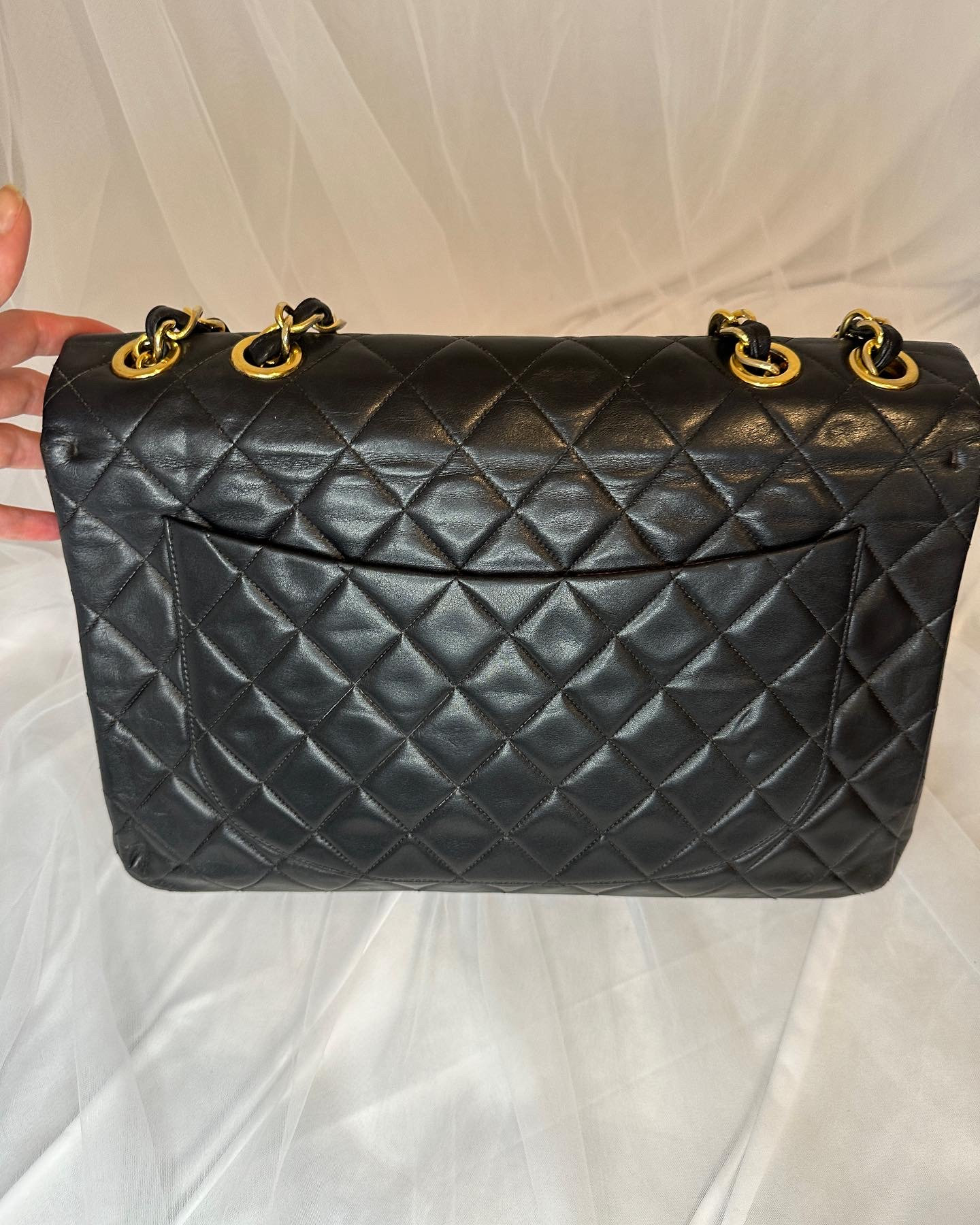 Authentic Chanel Vintage Maxi Black Lambskin Shoulder Bag With - Etsy