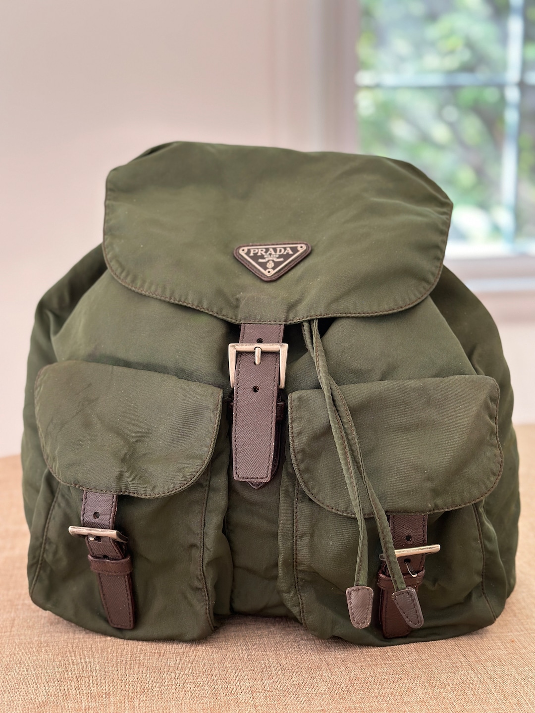 Authentic Prada Vintage Backpack in Army Green Canvas - Etsy