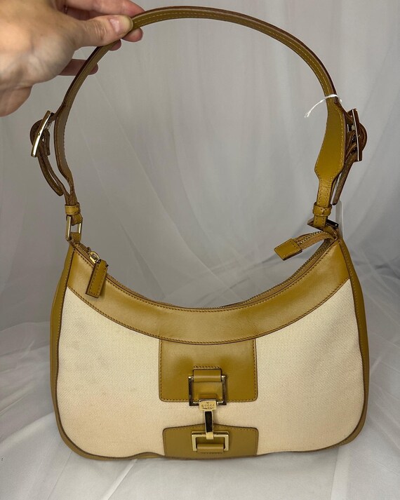 Authentic vintage Gucci Jackie style tan and cream