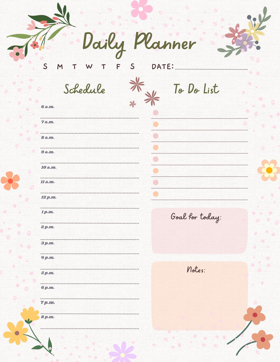 DAILY PLANNER PRINTABLE to Do List Template Pdf - Etsy