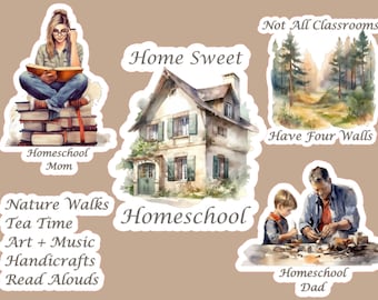 5 Homeschool Watercolor VInyl Sticker Set