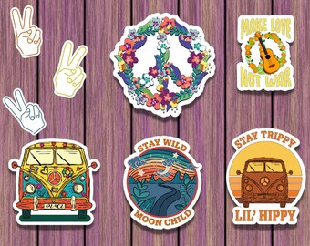 8 Colorful Waterproof Hippie Stickers