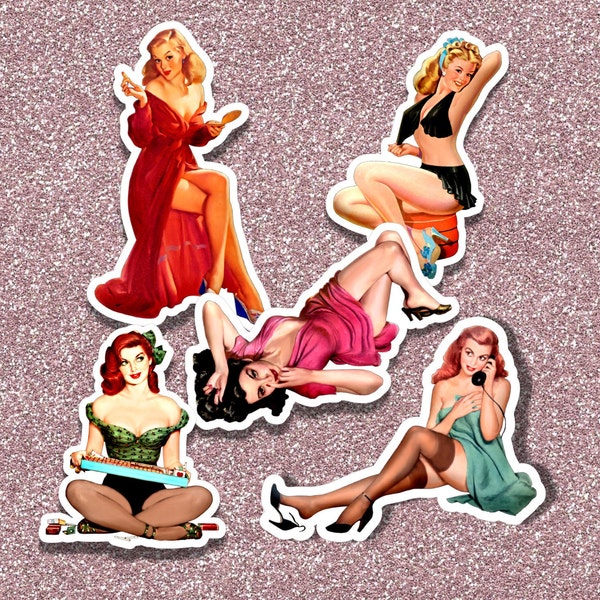 5 Cute Vintage Style Pinup Stickers