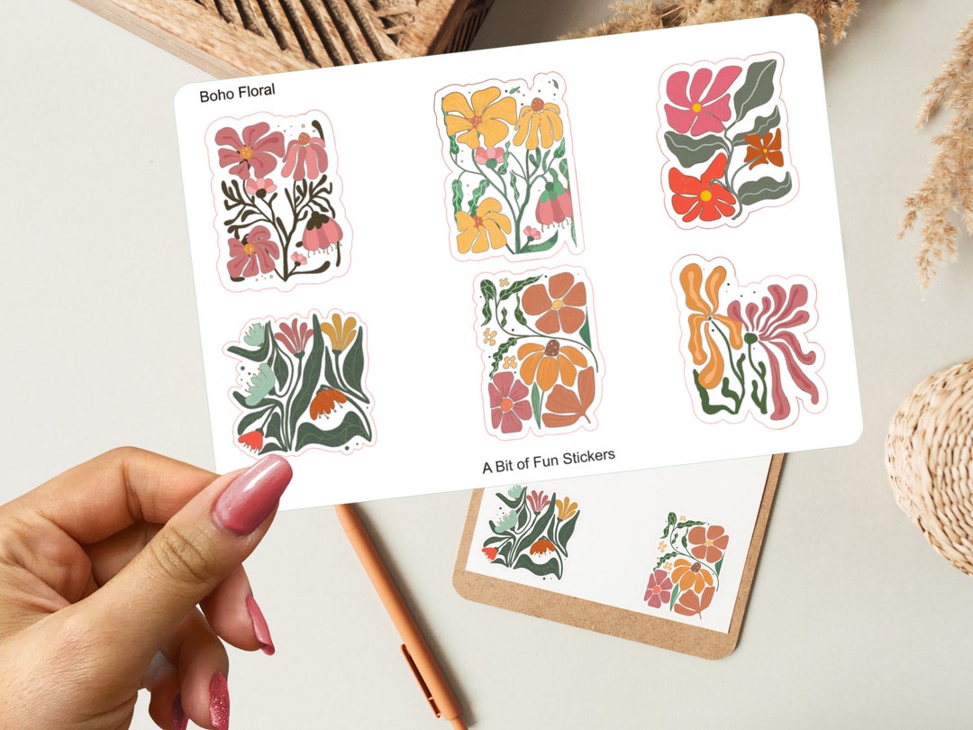 Boho Floral Clear Sticker Sheet - Etsy