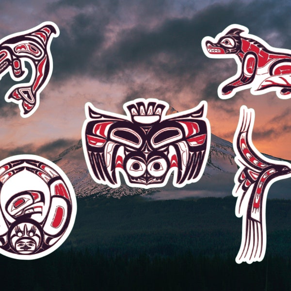 5 Pacific Northwest Native American Art Inspired Sticker Set