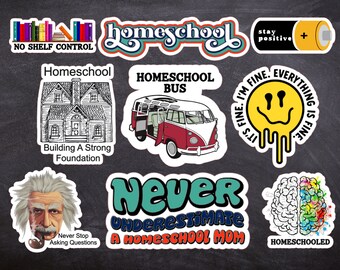 Juego de 9 pegatinas de educación en casa de estilo retro