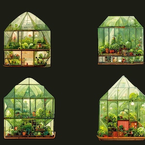 Set of 4 Botanical Greenhouse Stickers Set