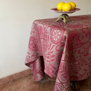 Linen Tablecloth Burgundy Jacquard 158 x 148 cm Quality Table Cloth from Pure Natural Linen Ecological & Sustainable Handmade