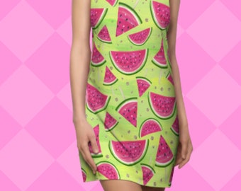 Super Cute Summer Watermelon Racerback Dress, Stylish feminine dress, Comfortable Sporty Fit, Gift for Her, Women's Dress, Fruity Dress