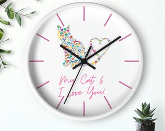 I Love You Wall Clock, Gift for Girlfriend, Cat clock. Gift for her, Valentine's Day, Silent Clock, Unique Wall Clock, Home Decor, Love