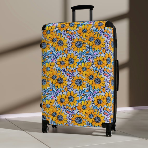 Sunflowers Rolling Suitcase Boho Colorful Floral Suitcase Baggage Luggage With Wheels Suitcase With Wheels Etsy