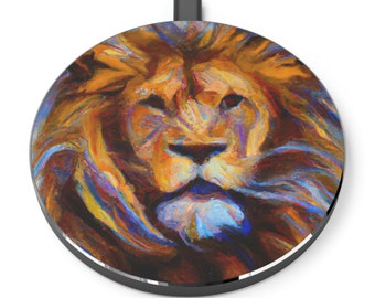 AI-Generated Art Majestic Lion 10W Wireless Charger, Iphone Charger, Android charger, Birthday Gift, Christmas Gift. Fast Charging