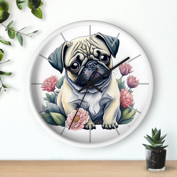 Cute Pug  Wall Clock, Pug Mom, Pug Dad, Pug Lover, Housewarming Gift, Home decor, dog lover, Pug Gift