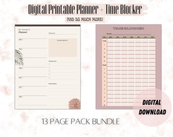 PRINTABLE Planner | Undated Digital Planner Bundle PDF | Digital Bullet Journal | Weekly Overview Monthly Digital Planner | The Daily Wire |