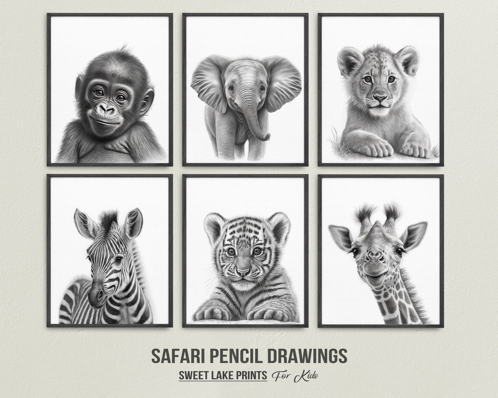 Set of 6 Safari Baby Animal Prints / Safari Nursery Art / Wall Gallery