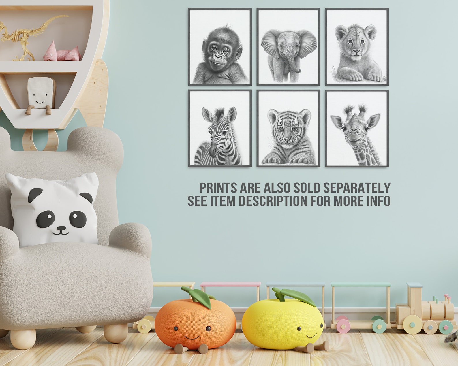 Set of 6 Safari Baby Animal Prints / Safari Nursery Art / Wall Gallery