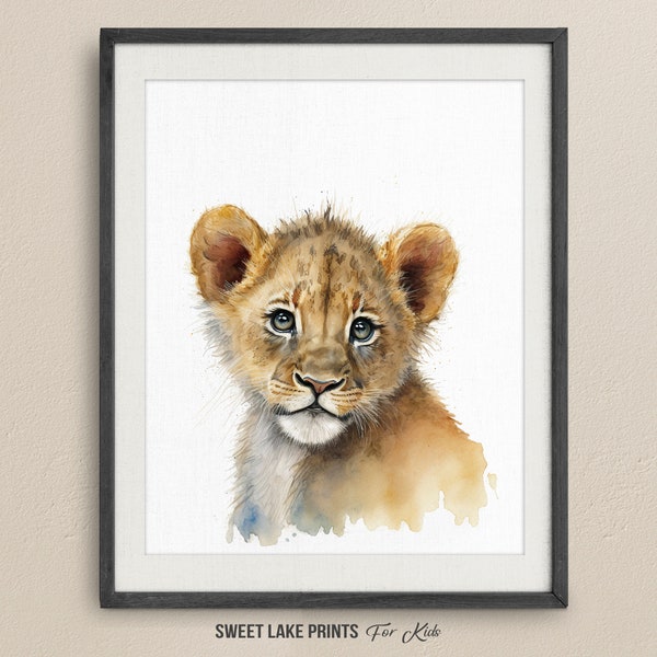 Lion Printable Wall Art / Nursery Wall Decor / Watercolor Lion Painting / Baby Animal Print / Safari Nursery Art / PRINTABLE #A6