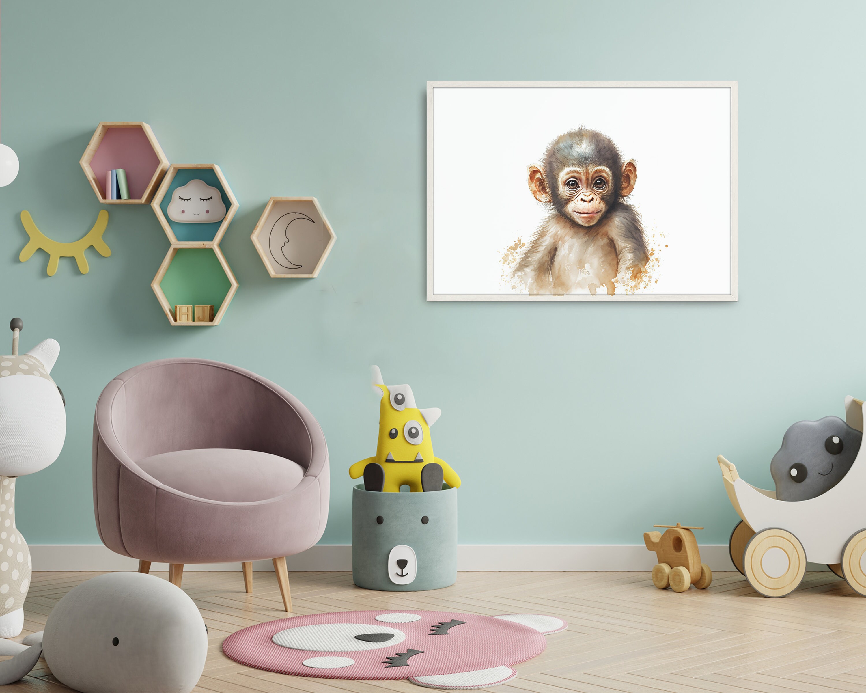 Monkey Printable Wall Art / Nursery Wall Decor / Watercolor Monkey Painting  / Baby Animal Print / Safari Nursery Art / PRINTABLE A3 - Etsy