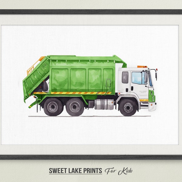 Garbage Truck Watercolor Print / Transportation Printable / Utility Vehicle Poster / Children Nursery Decor / PRINTABLE #U1