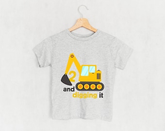 Two and Digging It Birthday Shirt: Construction Vehicle 2nd Birthday Tee