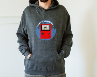 Retro Video Game Hoodie: Living in a Super World 90s Nostalgia Gamer Gift