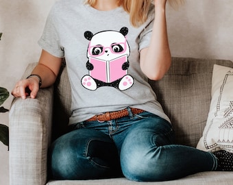 Reading Panda T-Shirt – Book Lover Gift Cotton Tee