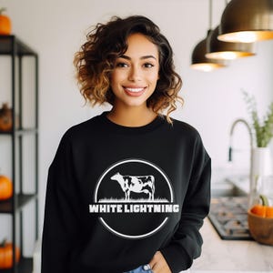 White Lightning Raw Milk MAHA Crewneck Sweatshirt - Unisex Pullover, Healthy Living Gift for Her, Dairy Farmer Gifts