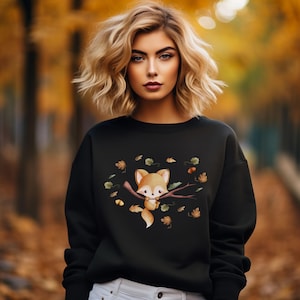Cozy Autumn Fall Fox Sweatshirt - Cute Fox and Pretty Fall Leaves Crewneck Pullover, Perfect Gift for Nature Lovers, Warm Fall Clothes