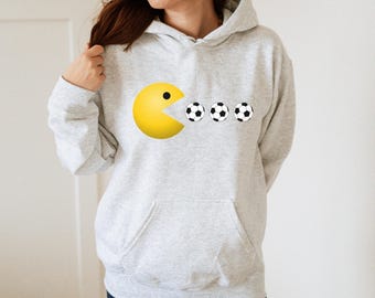 Pac-Man Soccer Hoodie - Soccer Sweatshirt, Nostalgic Arcade Game Sweatshirt, Sporty Gamer Gift, Video Game Hoodie