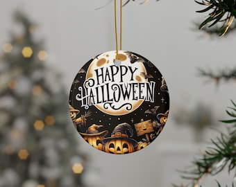 Happy Halloween Ceramic Ornament, Spooky Jack-O-Lantern Decor