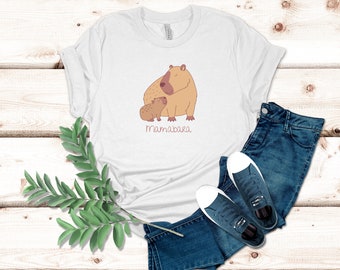 Mamabara Capybara Mom T-Shirt - Cute Mother & Baby Tee