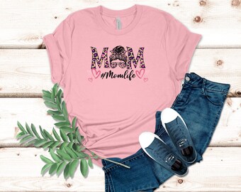 Mom Life T-Shirt with Cheetah Print Font