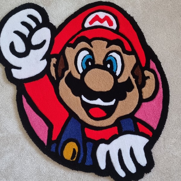 Mario Rug | Handmade Tufted Rug | Nintendo Rug| Funky Rug | Bedroom Aesthetic | gaming rug | retro gaming | gift | anime rugs | custom Rugs