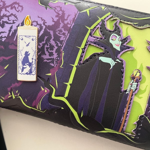 Loungefly Maleficent Glow Wallet and Candle Pin, Disney Villains Wristlet