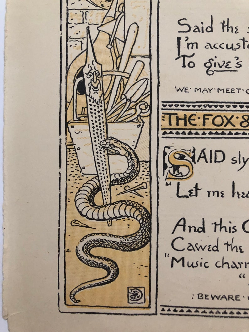 Snake Fable Antique Aesops Fables Lithograph by Walter Crane, Dual Fable the Snake ...