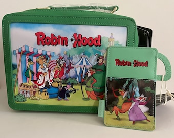 NWT Loungefly Robin Hood Lunchbox Crossbody & Thermos Cardholder, Disney Classic