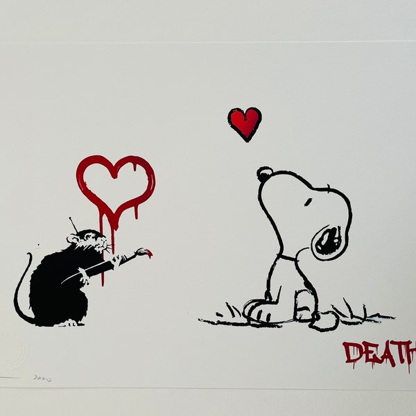 Banksy and Snoopy Love, DEATH NYC Hand Signed Street Artist Proof with COA