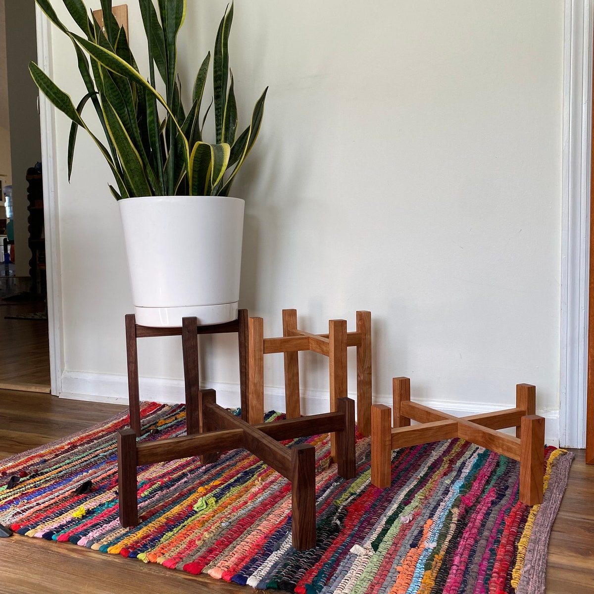 Handmade Solid Plant Stand, Cherry 6 in high; 12 in diameter