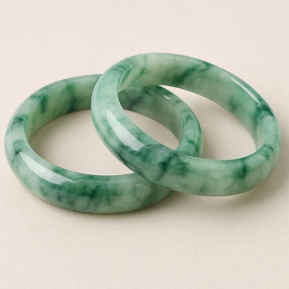 Real Grade A Green Jadeite Couple Bangles